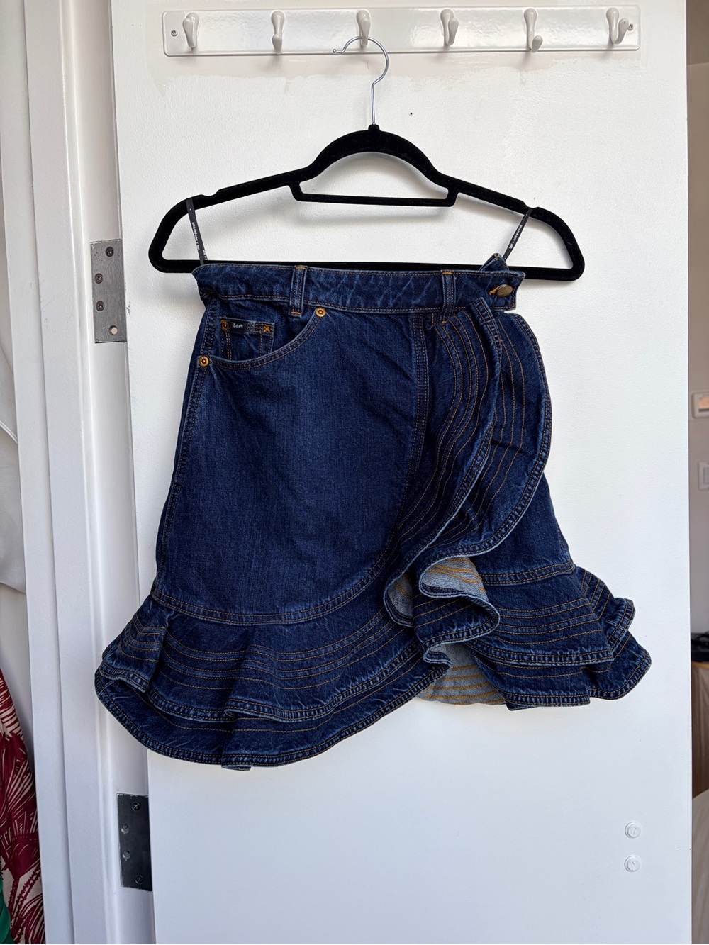 Self Portrait x Lee Denim Ruffle Mini Skirt XS